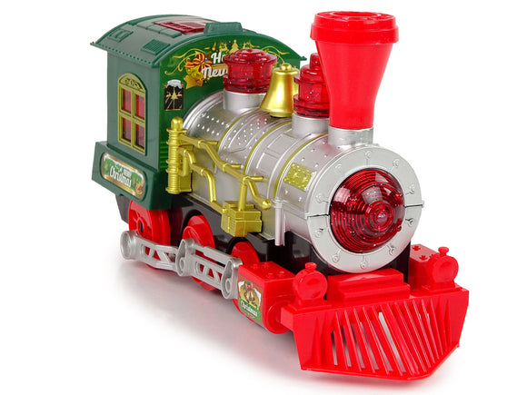 Locomotive de noël avec lumières et sons verts fonctionne à piles
