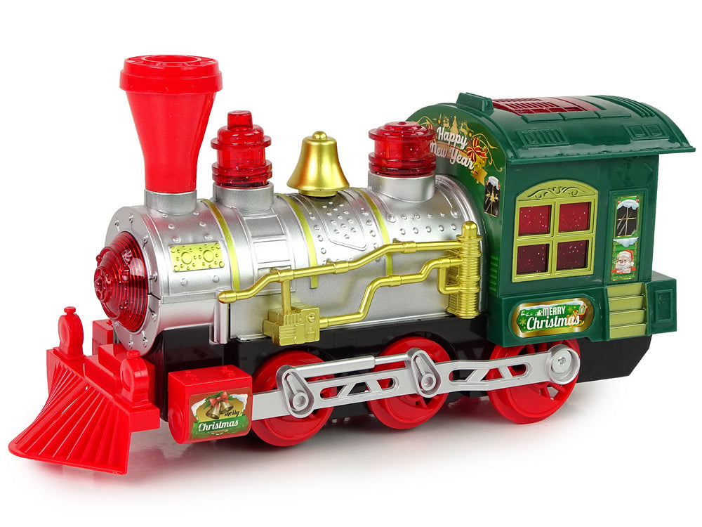 Locomotive de noël avec lumières et sons verts fonctionne à piles