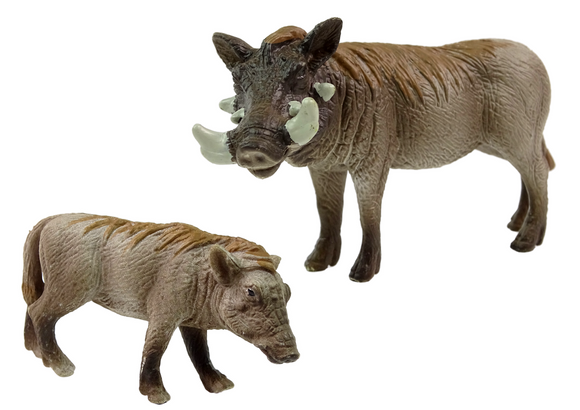 Lot de 2 figurines phacochère africain avec jeunes série animaux du monde