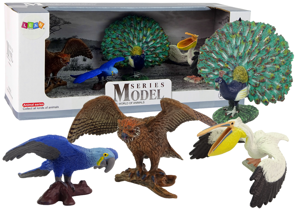 Ensemble de figurines oiseaux du monde 4 pièces pélican perroquet hibou