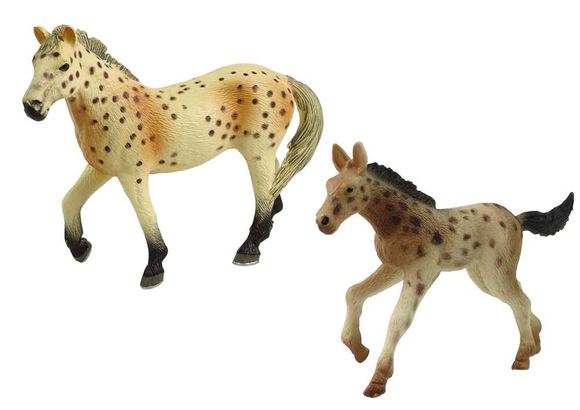 Ensemble de 2 figurines de chevaux Cheval Knabstrupper avec poulain et stylo