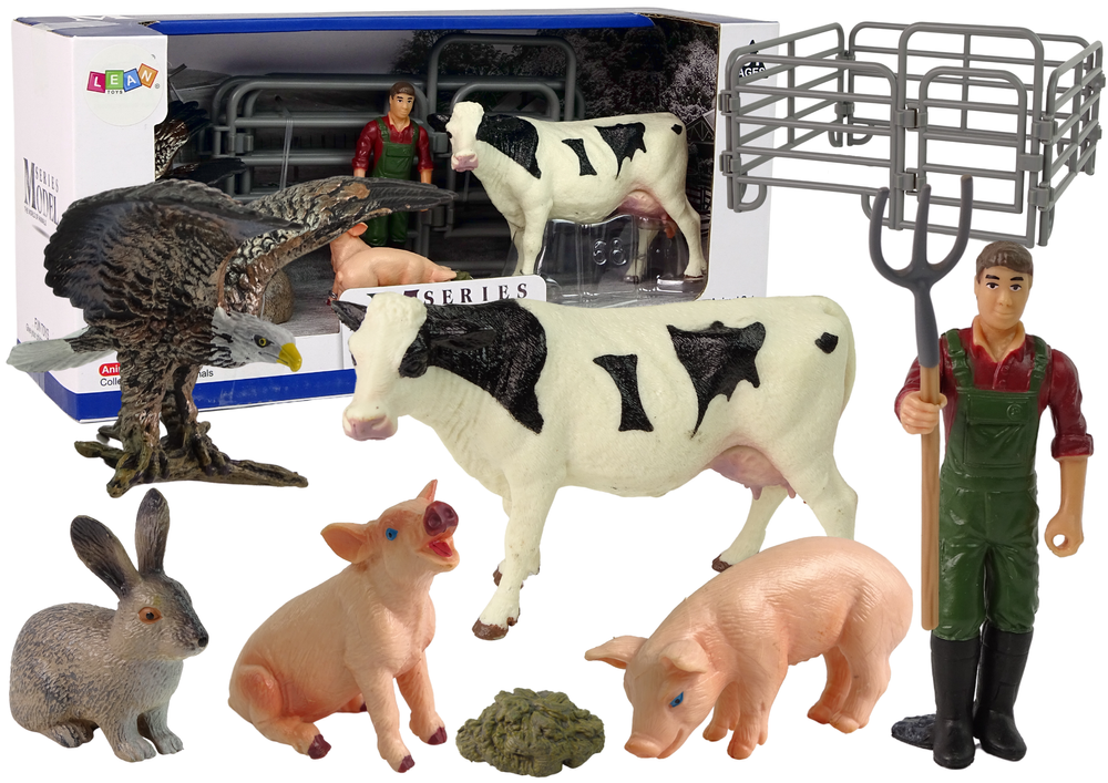 Ensemble de grandes figurines d'animaux de la ferme + fermier et ferme 11 pièces