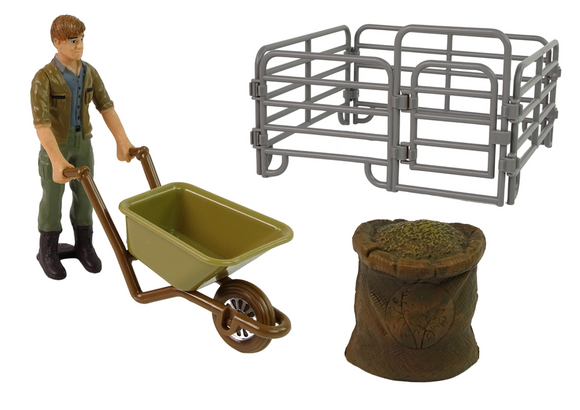 Large Farm Animals Figure Set Farmer with wheelbarrow and farmyard 11 Pcs