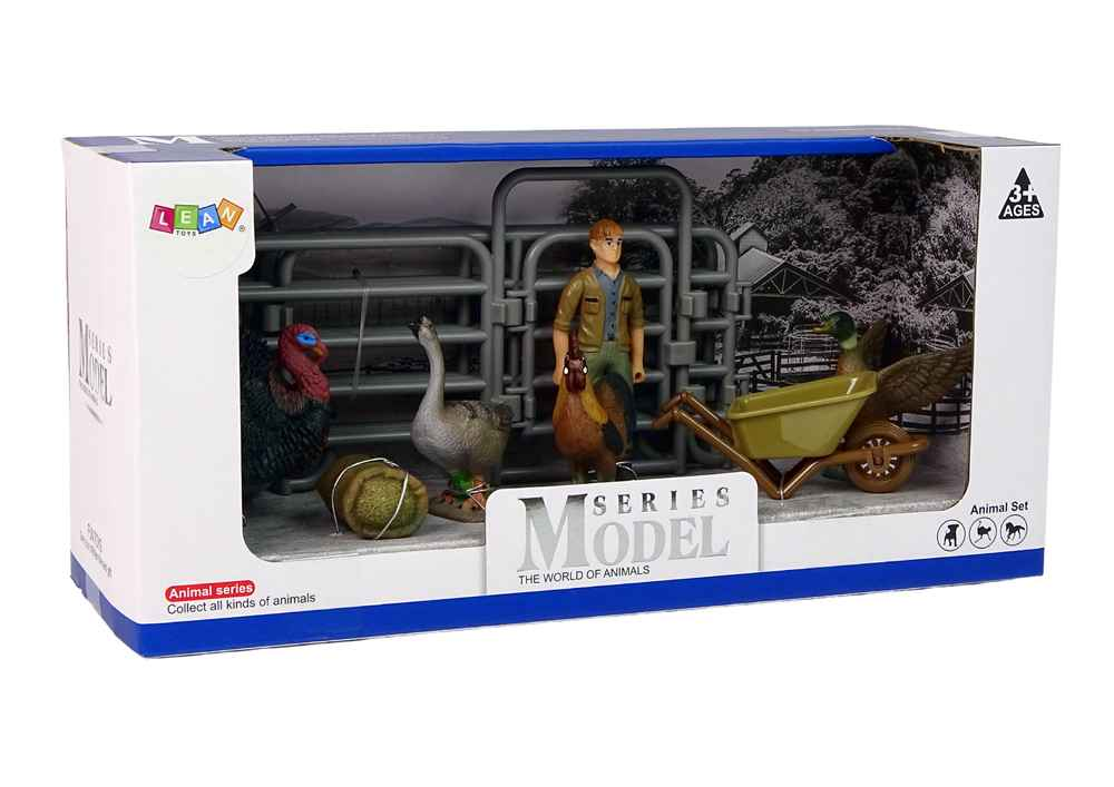 Large Farm Animals Figure Set Farmer with wheelbarrow and farmyard 11 Pcs