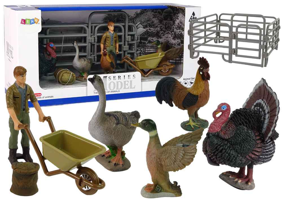 Large Farm Animals Figure Set Farmer with wheelbarrow and farmyard 11 Pcs