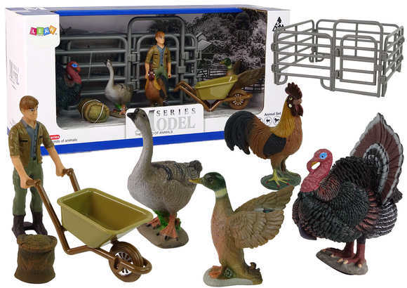 Large Farm Animals Figure Set Farmer with wheelbarrow and farmyard 11 Pcs