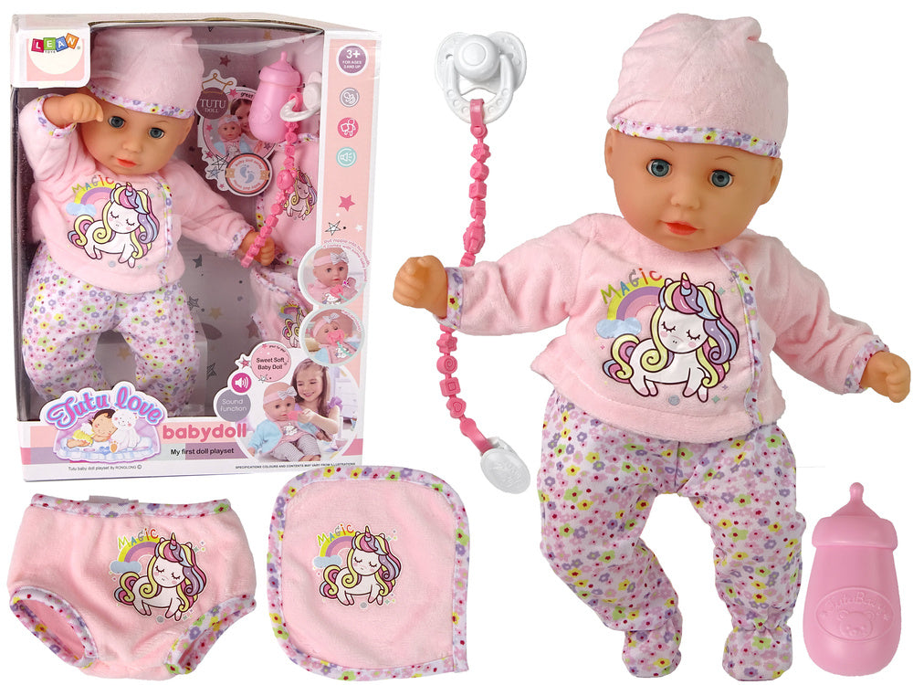 Bavoir sucette sonore pour bébé pyjama licorne rose