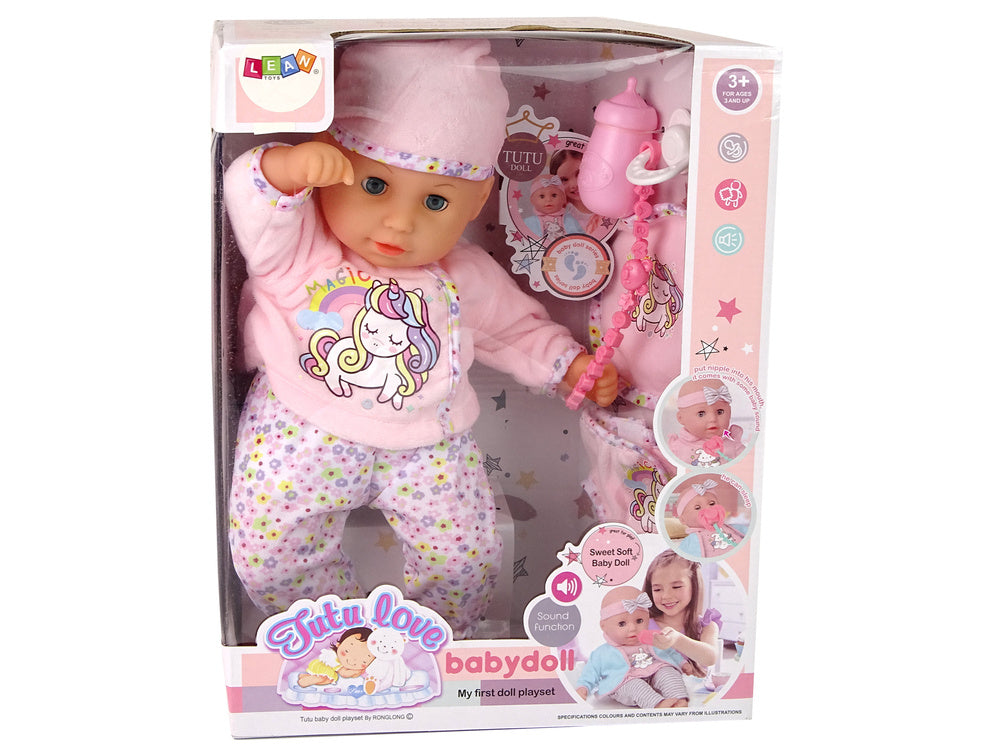 Bavoir sucette sonore pour bébé pyjama licorne rose