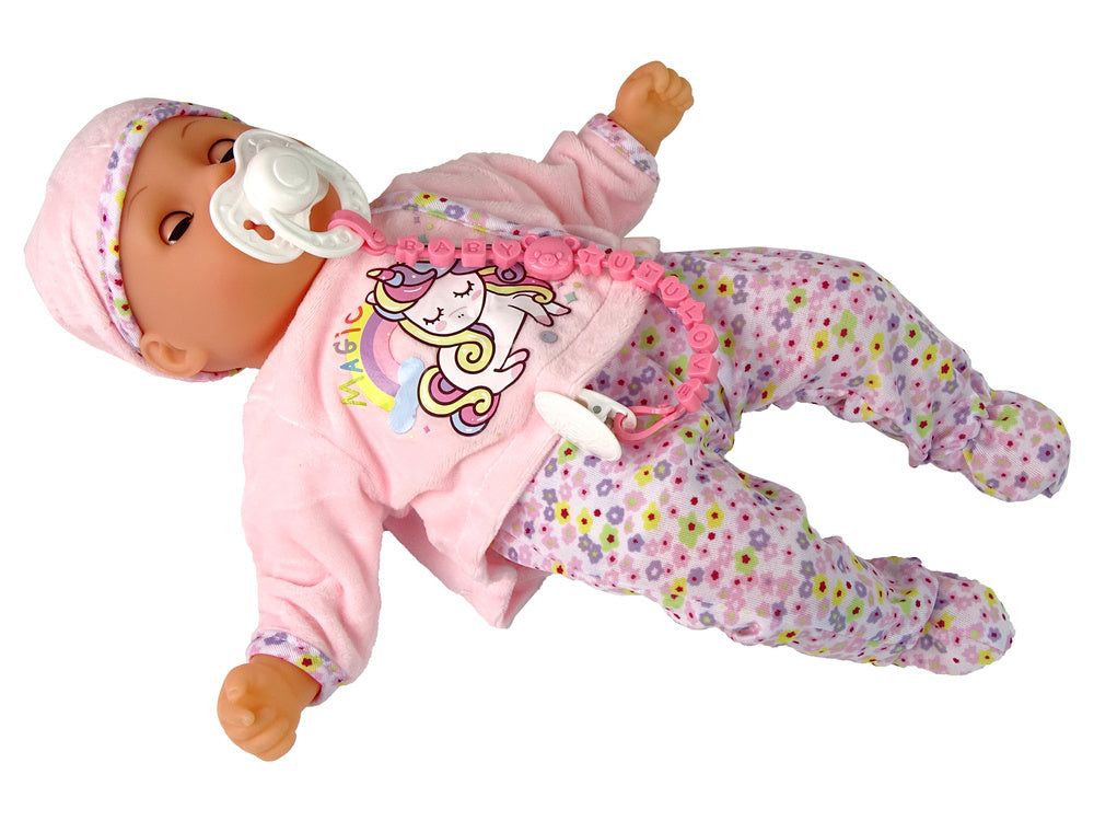 Bavoir sucette sonore pour bébé pyjama licorne rose
