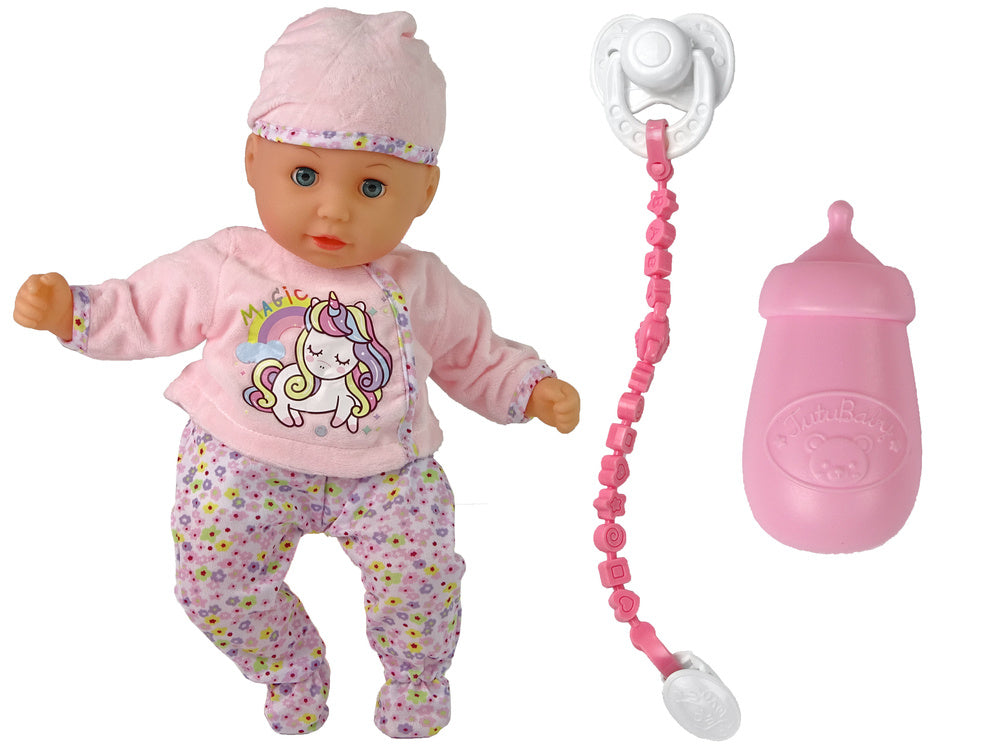 Bavoir sucette sonore pour bébé pyjama licorne rose