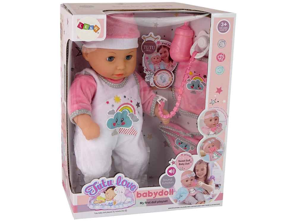 Baby Doll Sound Pacifier Bib Pink White Cloud Pyjamas