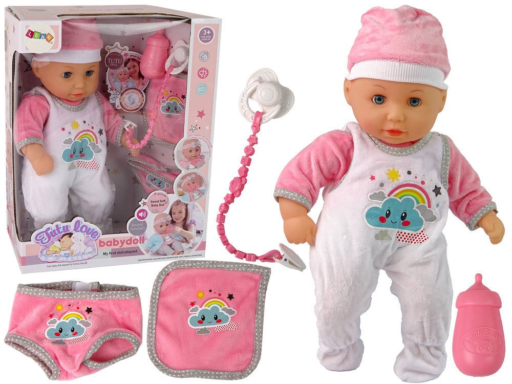 Bavoir sucette sonore pour bébé, pyjama rose et blanc avec nuage