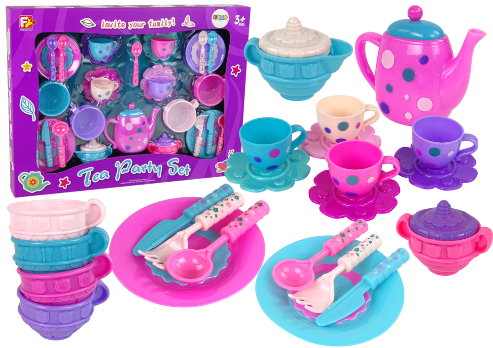 Service à thé tasses assiettes couverts bols violet