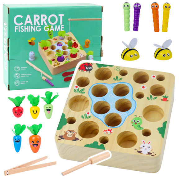 Wooden Carrots Earthworm Rod Magnet Game