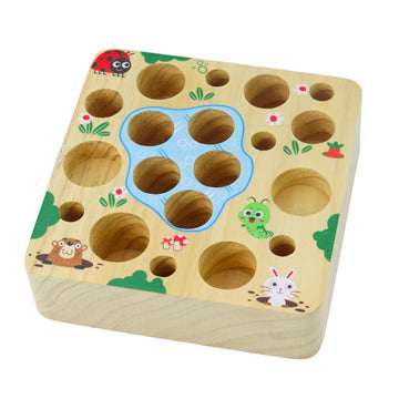 Wooden Carrots Earthworm Rod Magnet Game - 0