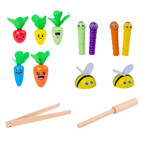 Wooden Carrots Earthworm Rod Magnet Game