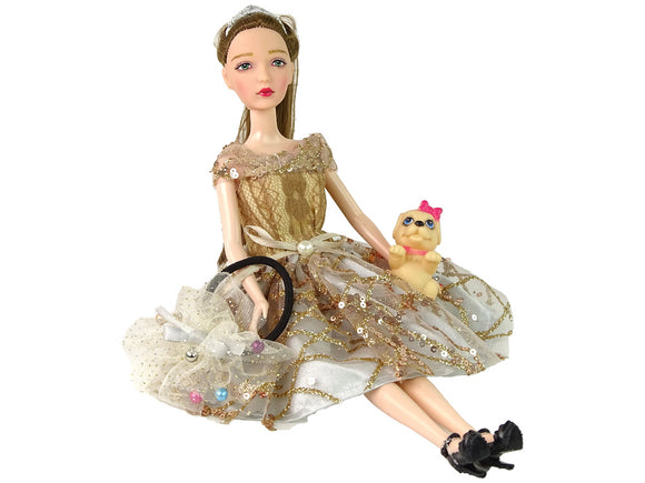 Poupée pour enfants Emily avec chien aux cheveux longs