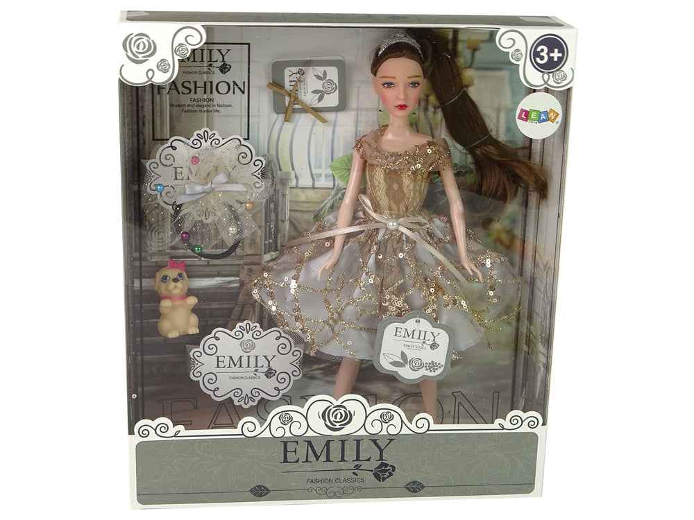Poupée pour enfants Emily avec chien aux cheveux longs