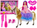 Poupée princesse avec accessoires pour figurines de poney blanc.