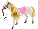 Poupée princesse avec accessoires pour figurines de poney blanc.