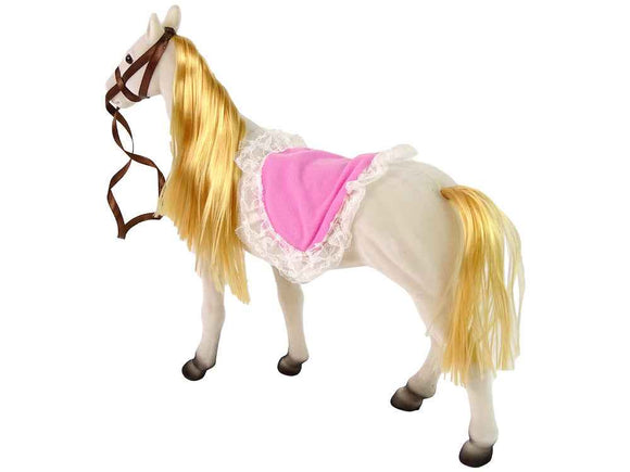 Poupée princesse avec accessoires pour figurines de poney blanc.