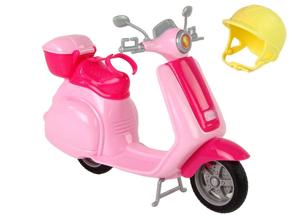 Poupée Anlily sur un scooter rose, cheveux blonds, casque