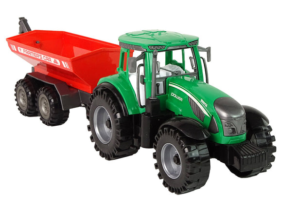 Tracteur vert avec remorque rouge fractal drive