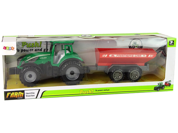 Tracteur vert avec remorque rouge fractal drive