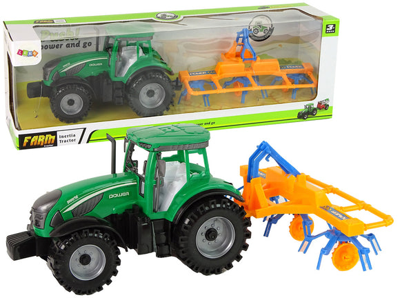 Tracteur vert avec entraînement par friction orange et bleu