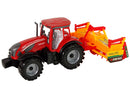 Tracteur rouge avec entraînement de cultivateur orange