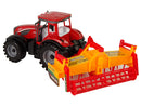Tracteur rouge avec entraînement de cultivateur orange
