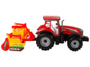 Tracteur rouge avec entraînement de cultivateur orange
