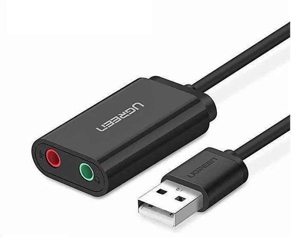 PLACA de SUNET Ugreen, "US205" extern, interfata USB 2.0, conectori 2 x jack 3.5 mm, negru "30724" (include timbru verde 0.18 lei) - 6957303837243