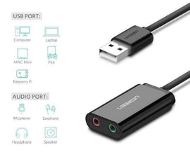 PLACA de SUNET Ugreen, "US205" extern, interfata USB 2.0, conectori 2 x jack 3.5 mm, negru "30724" (include timbru verde 0.18 lei) - 6957303837243