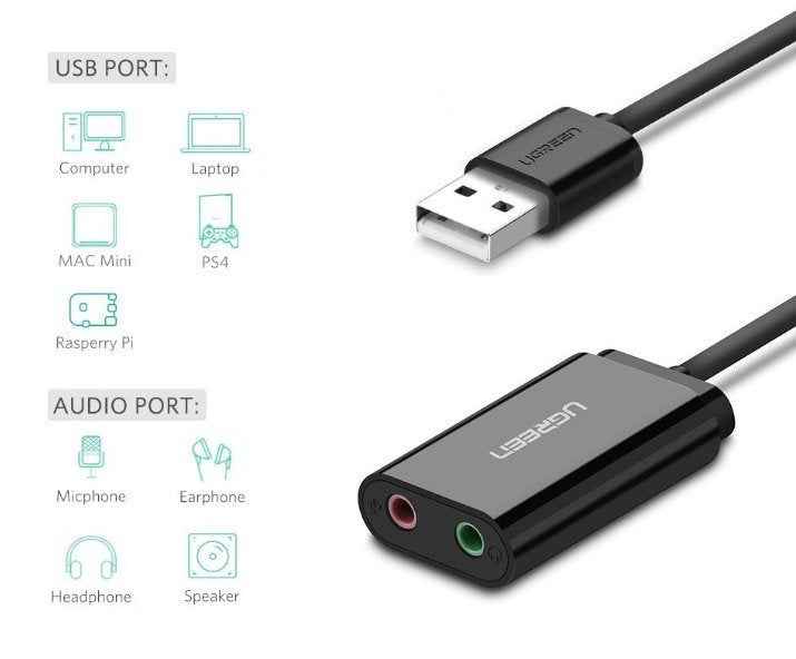 Adaptateur audio externe USB 2.0 UGreen noir