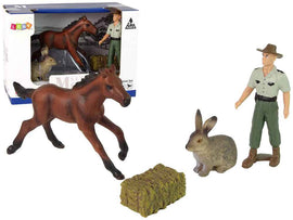Set of Animal Figurines Horse Hare Farmer