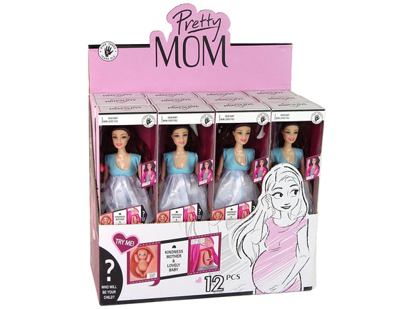 Poupée bébé en robe bleue enceinte