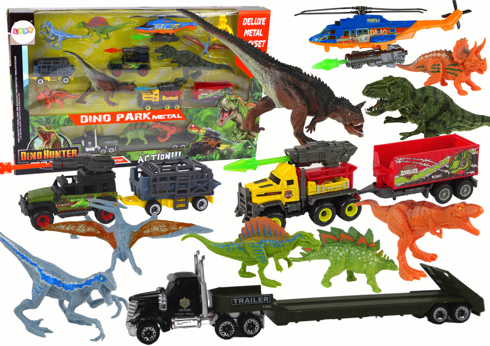 Ensemble de 8 véhicules hélicoptères dinosaures colorés