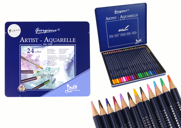 Ensemble de 24 crayons aquarelle en métal