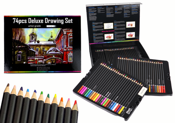 Coffret de dessin crayons dans une boîte 74 pièces xxl