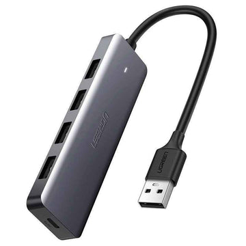 HUB extern Ugreen, "CM219" porturi USB: USB 3.0 x 4, conectare prin USB, material ABS, port micro USB 5V, lungime 15 cm, LED, gri, "50985" (timbru verde 0.8 lei) - 6957303859856