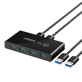 HUB extern Ugreen, "US216" porturi USB: USB 3.0 x 4, conectare prin 2 x USB, partajare date 2 pc-uri simultan,buton comutare PC,lungime 1.5 m,LED, negru "30768" (timbru verde 0.8 lei) - 6957303837687