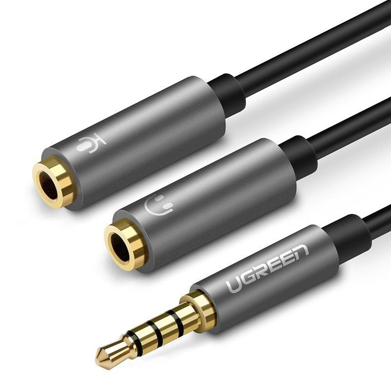 Câble audio Ugreen, jack stéréo 3,5 mm (T) vers 2 jacks 3,5 mm (M) « AV141 », 0,20 m, connecteurs plaqués or, noir « 30619 » (marquage vert : 0,18 lei) - 6957303836192