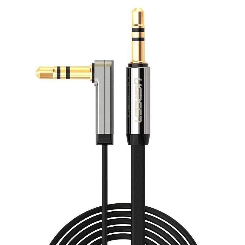 CABLU audio Ugreen, "AV119" stereo 3.5 mm jack (T) la 3.5 mm jack (T), unghi de 90 de grade la un capat, 3m, conectori auriti, negru "10728" (timbru verde 0.18 lei) - 6957303817283