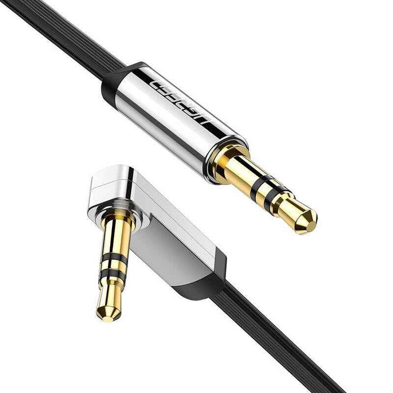 CABLU audio Ugreen, "AV119" stereo 3.5 mm jack (T) la 3.5 mm jack (T), unghi de 90 de grade la un capat, 3m, conectori auriti, negru "10728" (timbru verde 0.18 lei) - 6957303817283