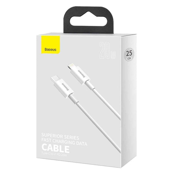 Baseus Superior Series Cable USB-C to Lightning, 20W, PD, 0,25m (white)