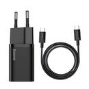 Baseus Travel Charger set Super Si 1C QC (With Mini Black Cable Type-C to Type-C 3A 1m) 25W EU Black (TZCCSUP-L01)