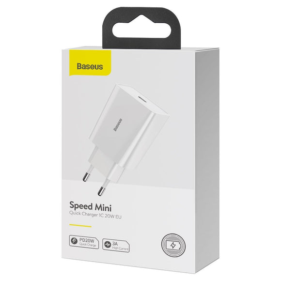 Chargeur de voyage baseus speed mini 1c chargeur rapide 20 w blanc ue ccfs-sn02
