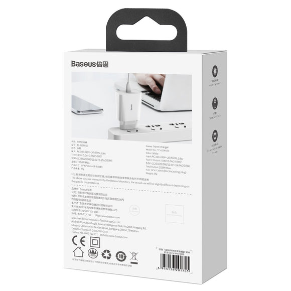 Chargeur de voyage baseus speed mini 1c chargeur rapide 20 w blanc ue ccfs-sn02