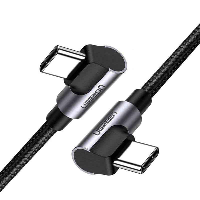 CABLU alimentare si date Ugreen, "US323", Fast Charging Data Cable pt. smartphone, USB Type-C la USB Type-C 60W/3A Angled 90°, braided, 1m, negru "70529" (timbru verde 0.08 lei) - 6957303875290